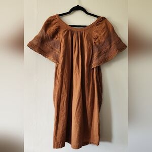 Old Navy Brown Midi Sundress with Dolman Sleeves and Bateau Neckline